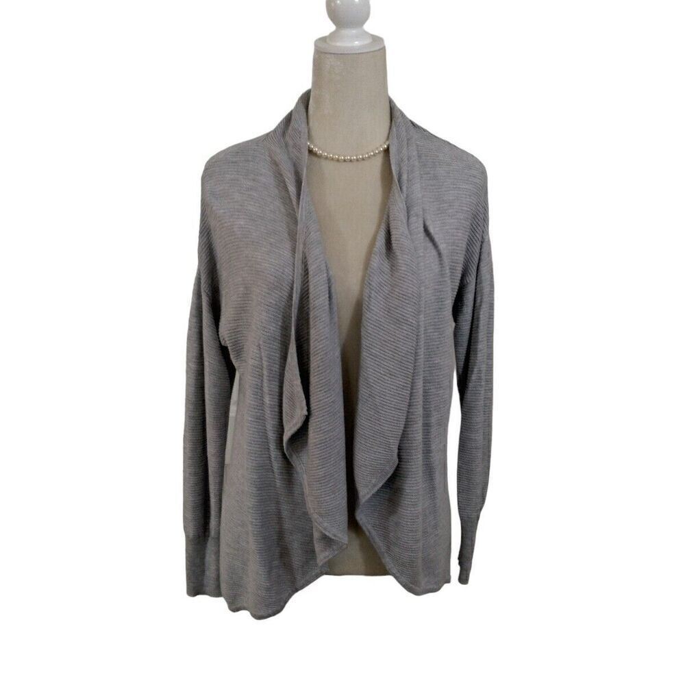 Maurices Gray Open Front Knit Draped Waterfall Cardigan Sweater Women's Size L - Picture 2 of 7